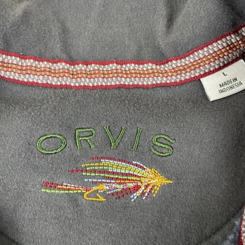 Orvis 1/4 Zip Pullover Sweater Men’s L Fleece Lined Cotton Blend Navy Casual